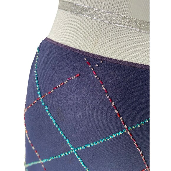 Vintage Vivienne Tam Beaded Mesh Maxi Skirt Size 2 Blue Y2K Glam Statement Party - Picture 10 of 12
